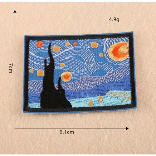 Van Gogh Painting The Starry Night Iron On Embroidered Clothes Patches For Woman Girl Clothing Stickers Garment Wholesale
