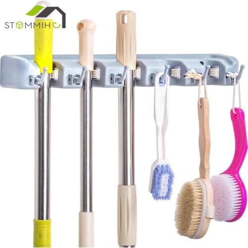 STOMMIHO Mop Broom Holder Wall Mounted Organizer Storage Hooks Ideal Tools Hanger for Kitchen/Garden/Garage/Laundry Room