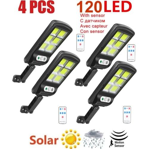 4pcs tabular oblong 120LED Solar Powered Wall Light Outdoor Waterproof PIR Motion Sensor solar lamps Park Courtyard Fence Street