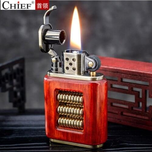 New CHIEF Solid Wood Windproof Kerosene Oil Lighter Inflated Creative Abacus Grinding Wheel Cigarette Sandalwood Lighter Gift