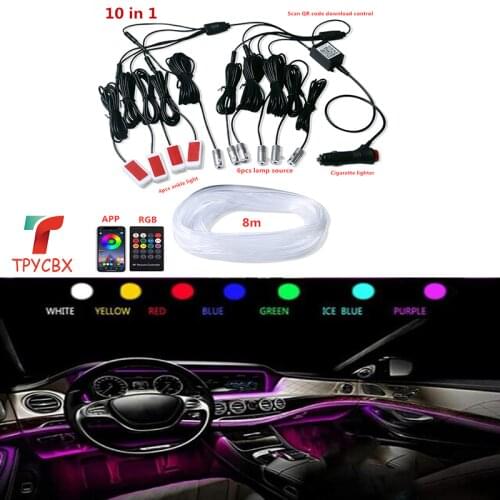Car Atmosphere Lights EL Neon Wire Strip Light RGB Multiple Modes App Sound Control Auto Interior Decorative Ambient Neon Lamp