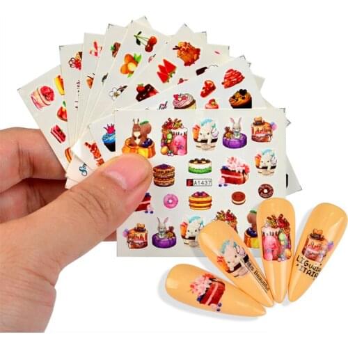 1 Sheet Nail Sticker Water Transfer Stickers Colorful Fruit Cake Candy ice cream Decal Wrap Tip Nail Art DIY Decoration Manicure