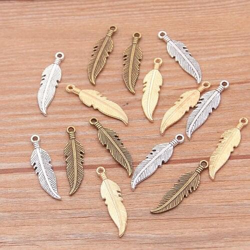30pcs 7*27mm 3 Color Metal Zinc Alloy Leaves Charms Fit Jewelry Plant Pendant For DIY Necklace Bracelet Jewelry Making Findings