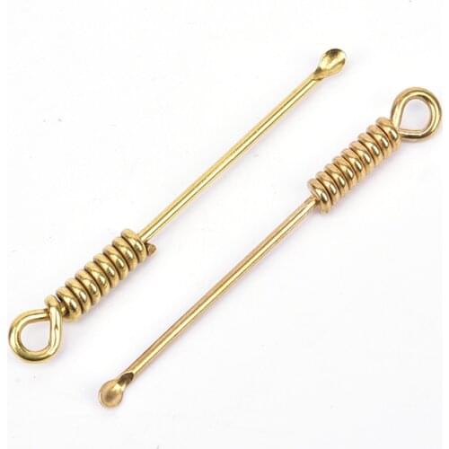Portable Handmade Brass Spiral Shape Smoke Pipe Ear Cleaner Earwax Spoon Earpick Keychain Pendant Tool Accessories