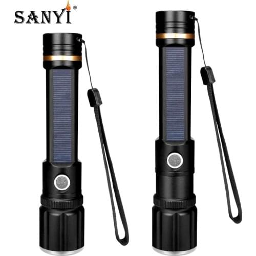 Portable Zoomable Lantern 3 Modes LED Solar Flashlight USB Rechargeable Torch Work Light With Compass Power Bank For Outdoor Use