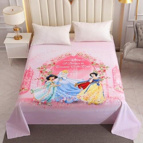 Disney Beautiful Cinderella Princess Jasmine Snow White Bedsheet Girls Kids Bedroom Pink Flatsheet Children Baby Flat Bed Sheet