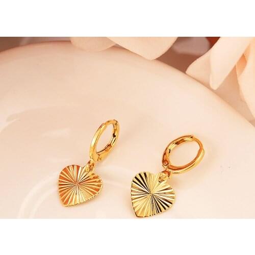 18 k Yellow Solid Gold GF Heart Earrings Women/Girl,Love Trendy Jewelry for African/Arab/Middle Eastern gift