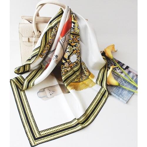 Luxury 100% Twill Silk Scarf Women Fashion Square Kerchief Bandana Saddle Print Shawl Hijab Head Neck Turban Stole 35"*35"