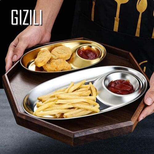 Stainless Steel Snack Plate Dumpling Bowl Sushi Plate with Sauce Dish Western Fries Fried Chicken Tray Home Restaurant Tableware