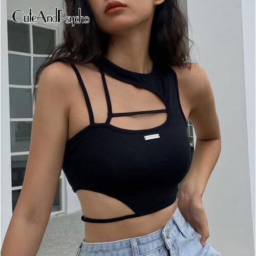 Sexy Clubwear Fashion Y2K Camisole Hollow Out Vintage Special Cropped Tops Splortswear Joggers Cotton Tee Vests Cuteandpsycho