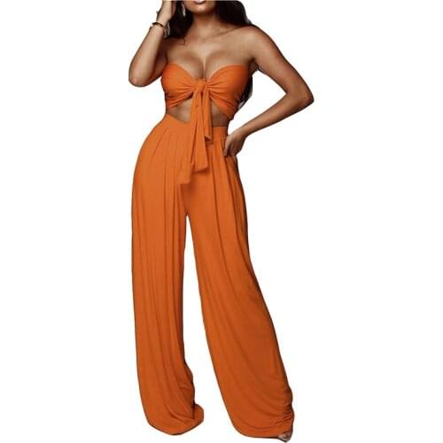 Sexy Women Set Navel Sleeveless Ladies Suit 2021 New Casual Two-Piece Lace-Up Tube Top Trousers Autumn Summer Women Suit NH195