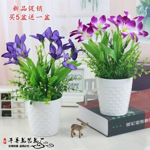Living room interior decoration simulation plastic green leaf plant small potted wine cabinet TV cabinet false flower set
