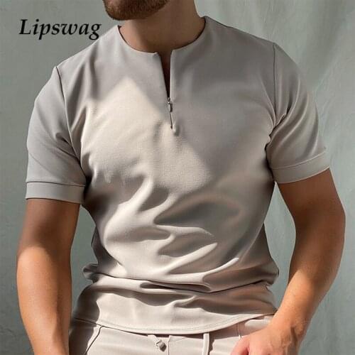 Vintage Simple Solid Short Sleeve Tee Shirt Men Casual Zipper O-Neck Pullover Top 2021 Summer Loose Mens Clothes Fashion T-Shirt