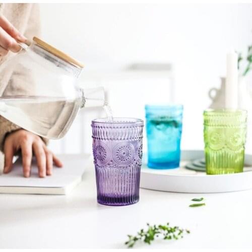 European Style Vintage Embossed Glass Color Lead-Free Glass Cup Environmentally Friendly Tableware Juice Cup Gargle Cup