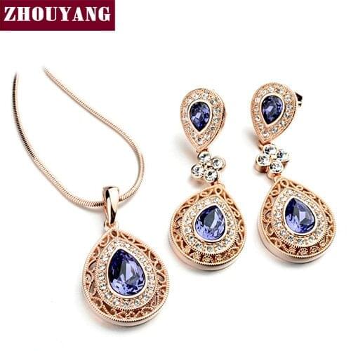 ZYS272/167 New Vintage Wedding Necklace Pendant &Earrings Real Rose Gold Color african Imitation Gemstone jewelry sets