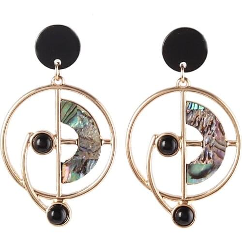 Nature Abalone Shell Circle Dangle Earrings Unique Chunky Hoop Earring for Women