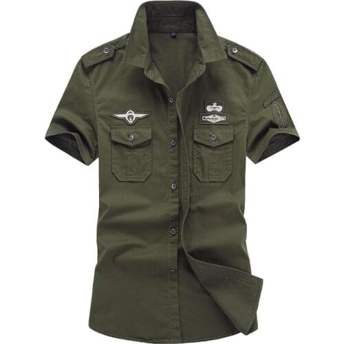 Military Shirt Army Style Mens Shirts Tactical Short Sleeve Shirts Collar American Military Uniform Clothing Green Shirts Male