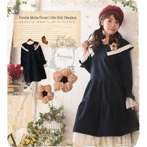 Japanese Mori Girl Lolita Vintage Harajuku Hippie Cute Sweet Cotton Lace Embroidery Crochet Patchwork Thick Women Winter Dress