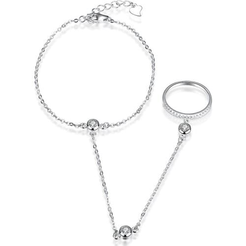 Statement Cubic Zircon Finger Ring Bracelets for Women Pulseras Mujer 925 Sterling Silver Wedding Crystal Charm Femme Jewelry