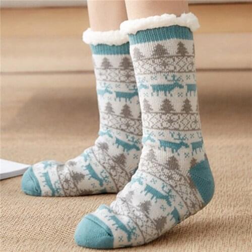 Ladies Elk Christmas Warm Socks New Female Autumn And Winter Floor Socks Adult Home Sleep Socks One Size Plus Velvet Thicken