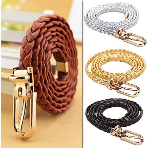 Womens Woven Thin Belts For Dresses Skirt Pin Buckle Skinny Braided Rope Belts PU Slim Waitstband Casual Belts Waist Chain