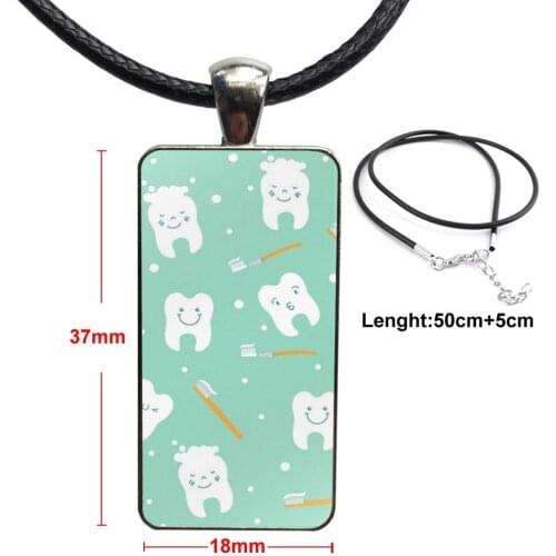 Dentist Dental Dent Tooth Cute Teeth Diy For Girls Gift Necklace Fashion Long Chain With Rectangle Necklace Jewelry