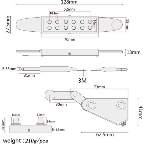 Soundhole Pickup with Amp Cable Tone Volume Control for Acoustic Guitar