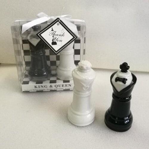 100sets/lot Bridal Shower Party Favors Wedding Souvenirs Ceramic King & Queen Chess Bride and Groom Salt and Pepper Shakers