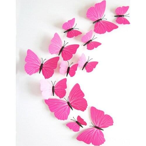 12PCS/Set PVC Modern Red Butterfly Wall Stickers 3D Diy Design Wall Decals Charistmas Gift Home Decoration Accessories Y105