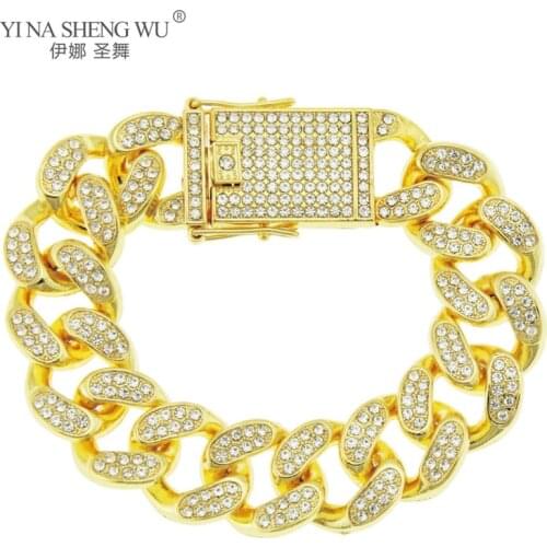 20MM Wide Miami Cuban Chain Bracelet Hip Hop Fashion Bling Iced Out Mens Rapper Bracelet Pave Cuban Chain for Men Jewelry Gifts