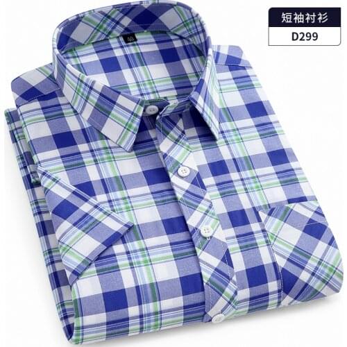 2021 New Men Shirt Short Sleeve Summer Turn-Down Collar Cloth Business Casual Regular Fit Plaid Checked W/Pocket DA467
