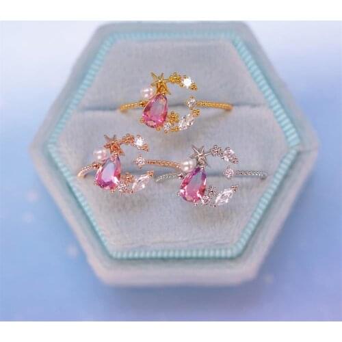 2021 New Fashion Brand Jewelry Elegant Crystal Star Adjustable Rings for Women Delicate Zirconia Moon Engagement Rings
