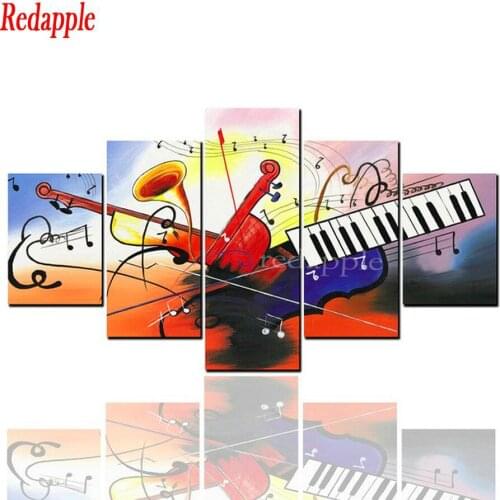 5 Panel DIY 5D Diamond Painting abstract Piano, guitar, musical instrument,Embroidery full square/round Cross Stitch Mosaic deco
