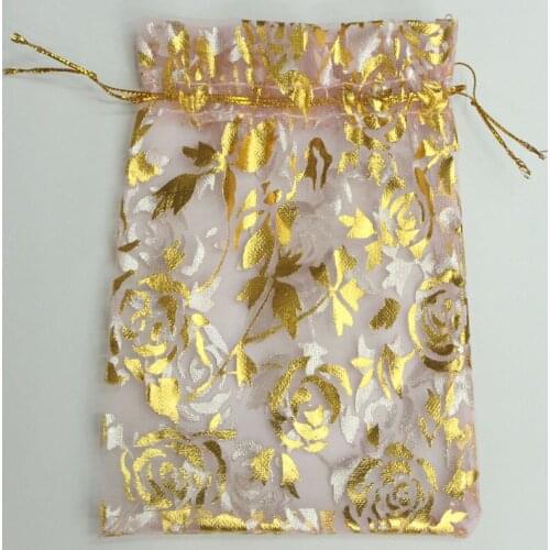 ALY Wholesale 100pcs/lot 17x23cm Rose Gold Bronzing Organza Bags Pink Jewelry Packaging Bags Wedding Favor Gift Candy Pouches