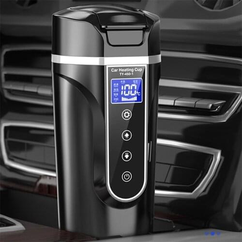 450ml Stainless Steel Car Heating Cup 12V/24V Electric Water Cup LCD Display Temperature Kettle Coffee Tea Milk Heated