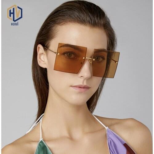 Oversized Rimless Square Sunglasses Women 2020 New Luxury Brand Fashion Flat Top Red Blue Clear Lens One Piece Men Gafas Glasses