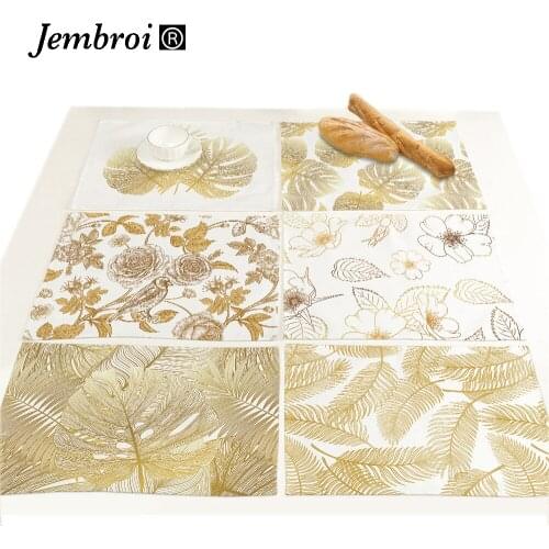 Digital Printing Golden Leaves Flowers Faux Linen Drink Coaster Kitchen Decoration Accessories Modern Home Decor Tropical Plants