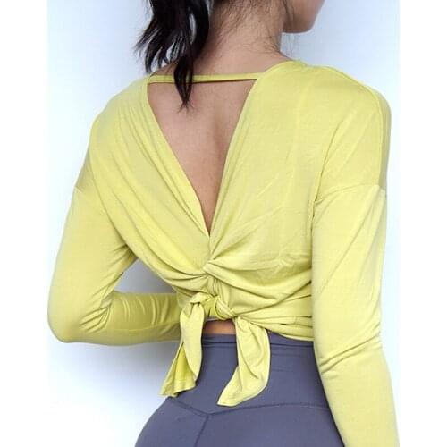 CretKoav Women Loose Long Sleeve Sport T Shirt Fitness Running Shirt Back Fork Opening Bandage Quick-drying Yoga Tops Tees