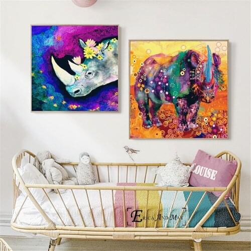 Flowers Rhino Abstract Oil Paint Wall Art Canvas Painting Poster For Home Decor Posters And Prints Unframed Decorative Pictures