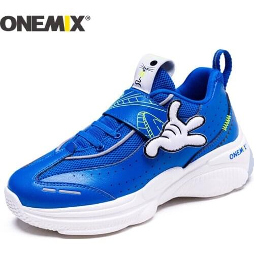 ONEMIX NEW Children Running Shoes Velcro Patchwork Mesh Hook Loop Boys & Girls Sneakers Cute Blue Casual Shoes For Kids Shoes