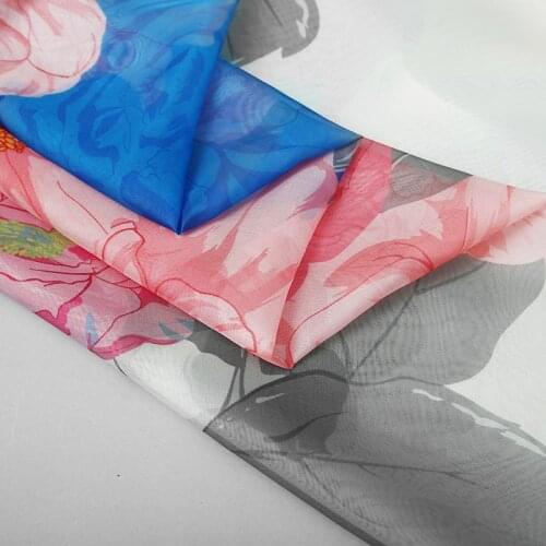 145cm*100cm designer fabric for dress European brand spring fairy air elegant big flower chiffon printed fabric by yard