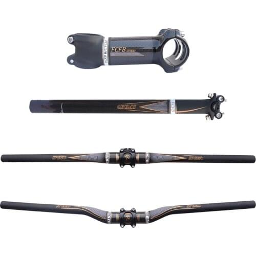 FCFB Carbon Fibre Bicycle Handlebar Set MTB Bike Handlebar + stem +Seatpost flat bar riser bar bike accessories 3K glossy