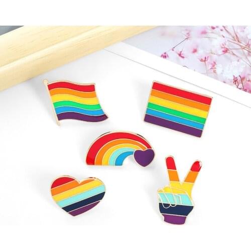 Creative Victory Banner Love Rainbow Pattern Exquisite Enamel Brooch Korean Fashion Style Student Cute Cartoon Accessories