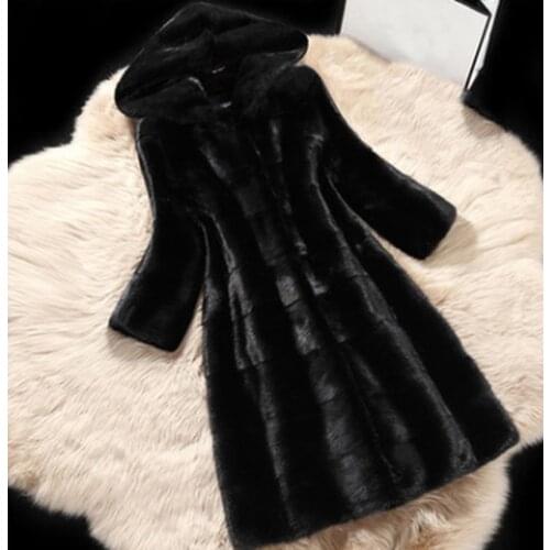 Women Plus Size Colored Casual Faux Fur Coat Hood Ladies Autumn Winter Elegant Pink Warm Soft Outwear Oversize Jacket