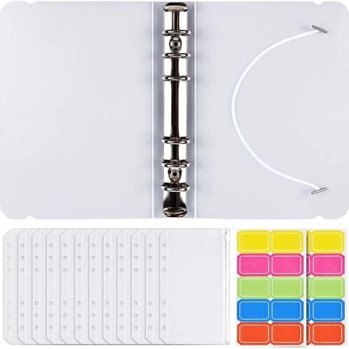 12Pcs A6 Frosted Binder Plastic Clear Money Binder Pockets Waterproof Loose Leaf Zipper Folders Bags Cash Budget Envelopes