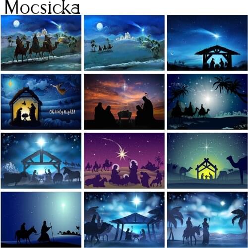 Mocsicka Nativity Scene Backdrops Christian Jesus Birth Church Night Palms Trees Photography Backgrounds For Photo Studio Props