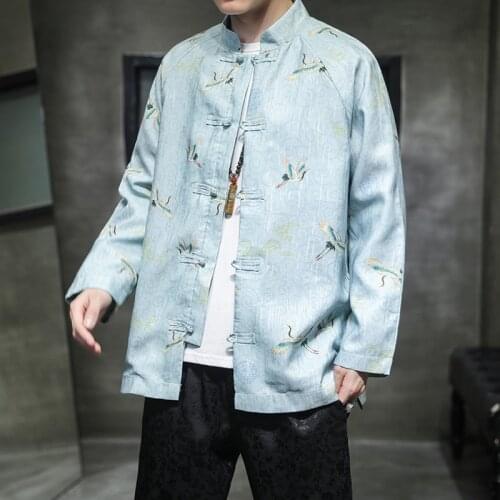 2021 Autumn Chinese Style Mens Clothes Coil Button Retro Jacket Long Sleeve Casual Coat Large Traditional Clothing Tang Tops