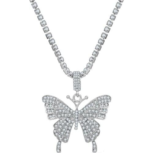New Big Butterfly Pendant Necklace For Women Gold Statement Party Rhinestone Necklaces Jewelry Best Gift butterfly jewelry