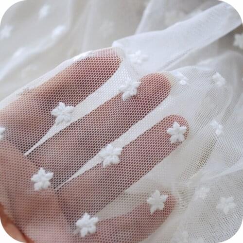 Full samll Flower Embroidered Lace Fabric DIY Clothes Wedding Dress Sewing Accessories Material Width 130cm 1yard