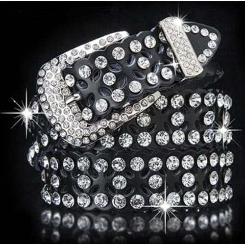 Genuine leather belts unisex rhinestone luxury belt men women matel buckle belts boys diamond belts